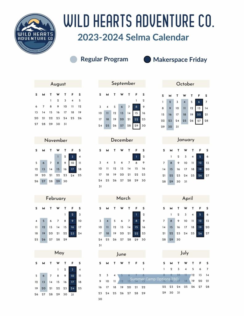 Calendar Wild Hearts Adventure Co